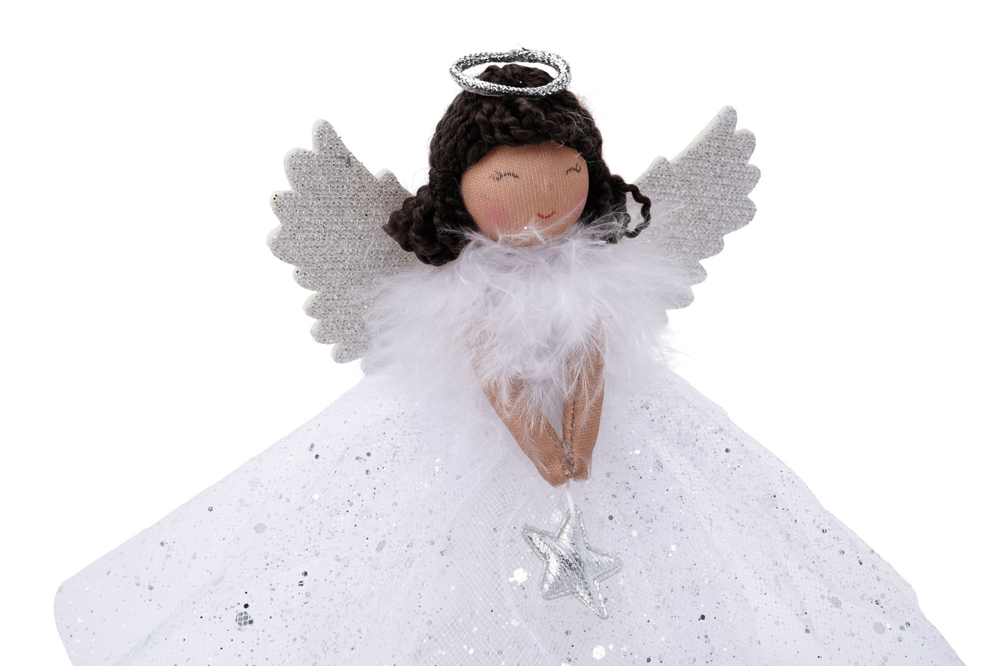 Silver Dark Haired Angel Light Up Tree Topper