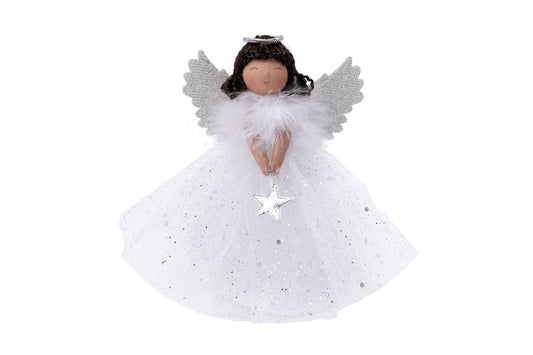 Silver Dark Haired Angel Light Up Tree Topper