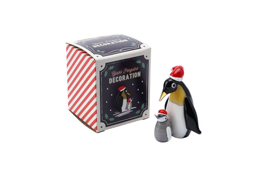 Glass Festive Penguin Family Decoration