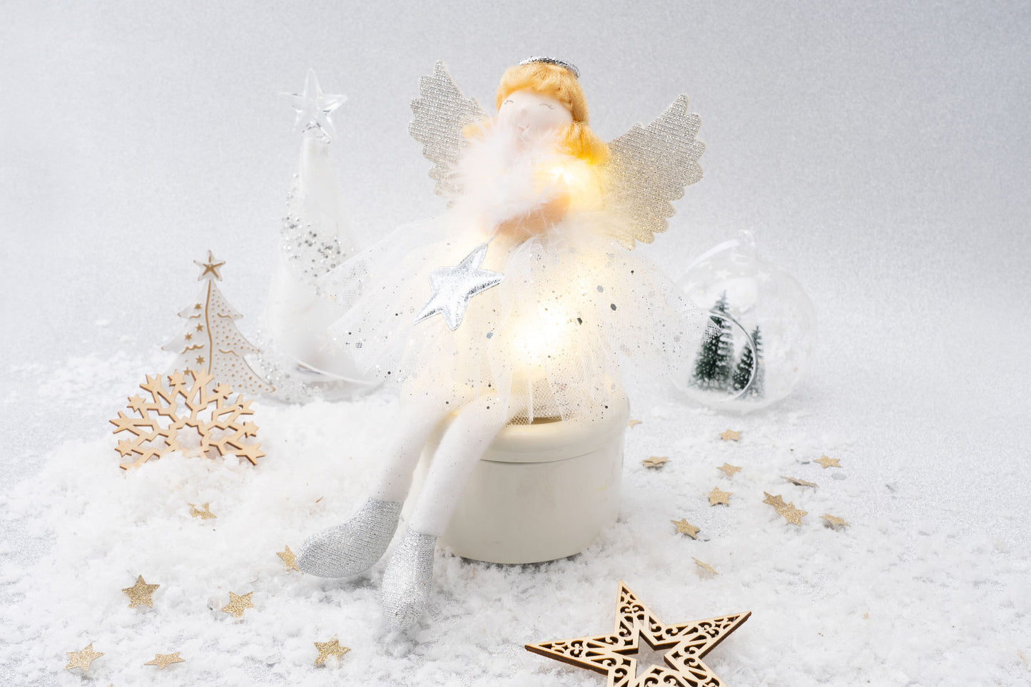 Christmas Silver Angel Light Up Shelf Sitter