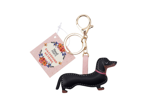 Floral Prints Dachshund PU Keyring