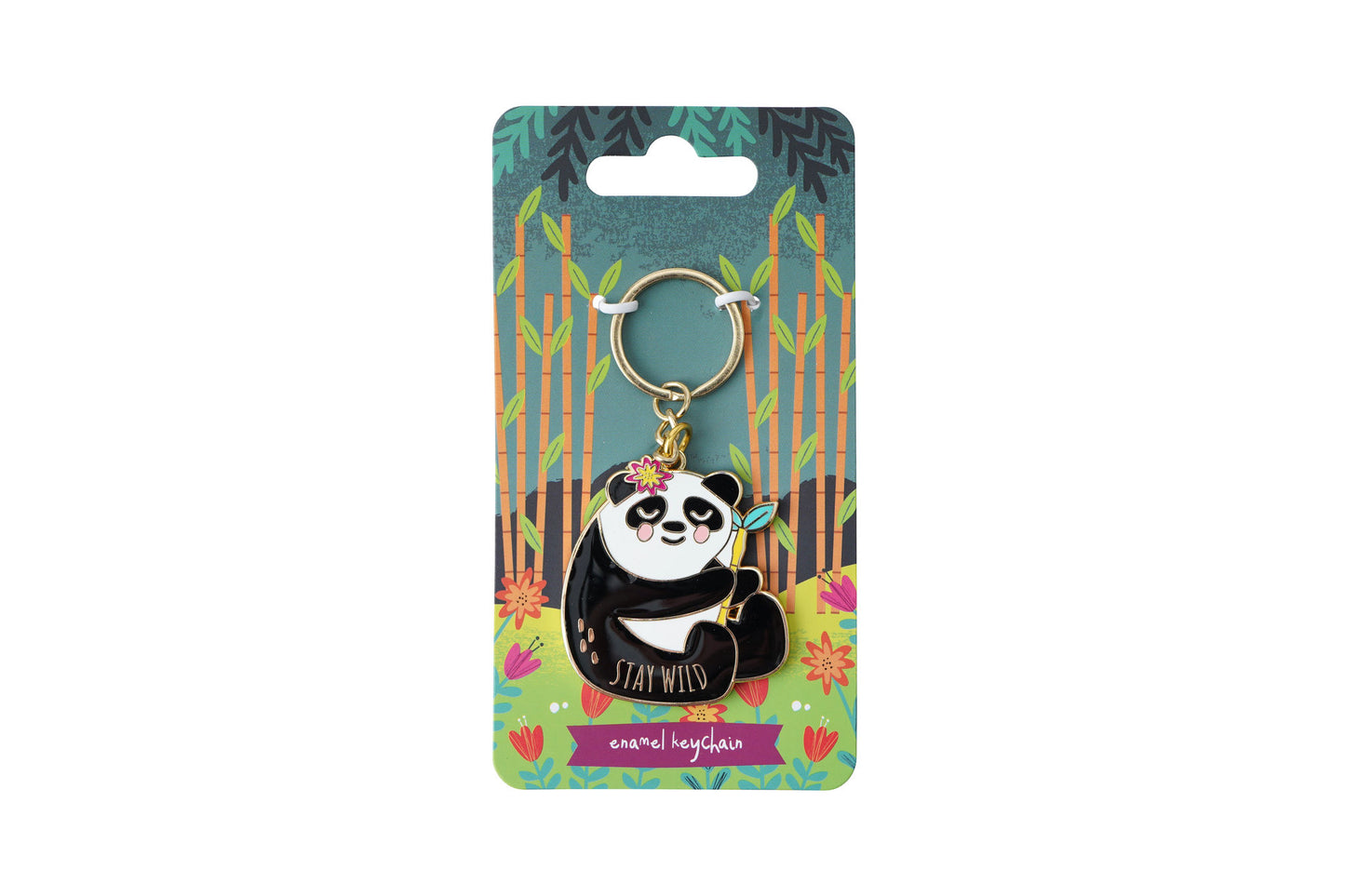 Live Happy 'Stay Wild' Panda Enamel Keychain