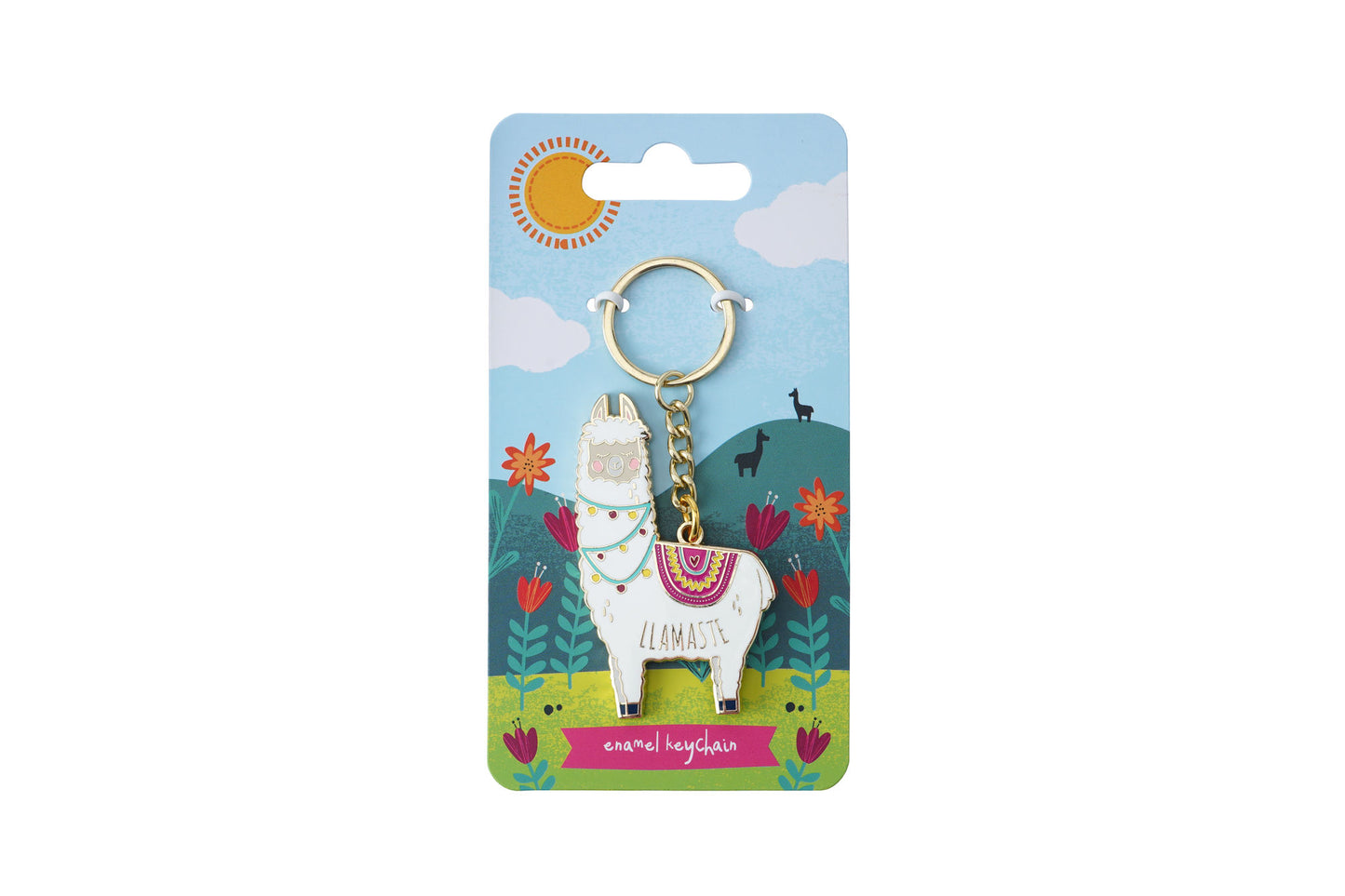 Live Happy 'Llamaste' Llama Enamel Keychain