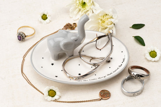 Elephant Ring Holder Trinket Dish | Jewellery Organiser Stand | 'It's the little things that count the most' | Gift For Her and Home