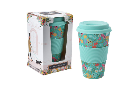 The Flower Market Teal Floral Bamboo Travel Mug