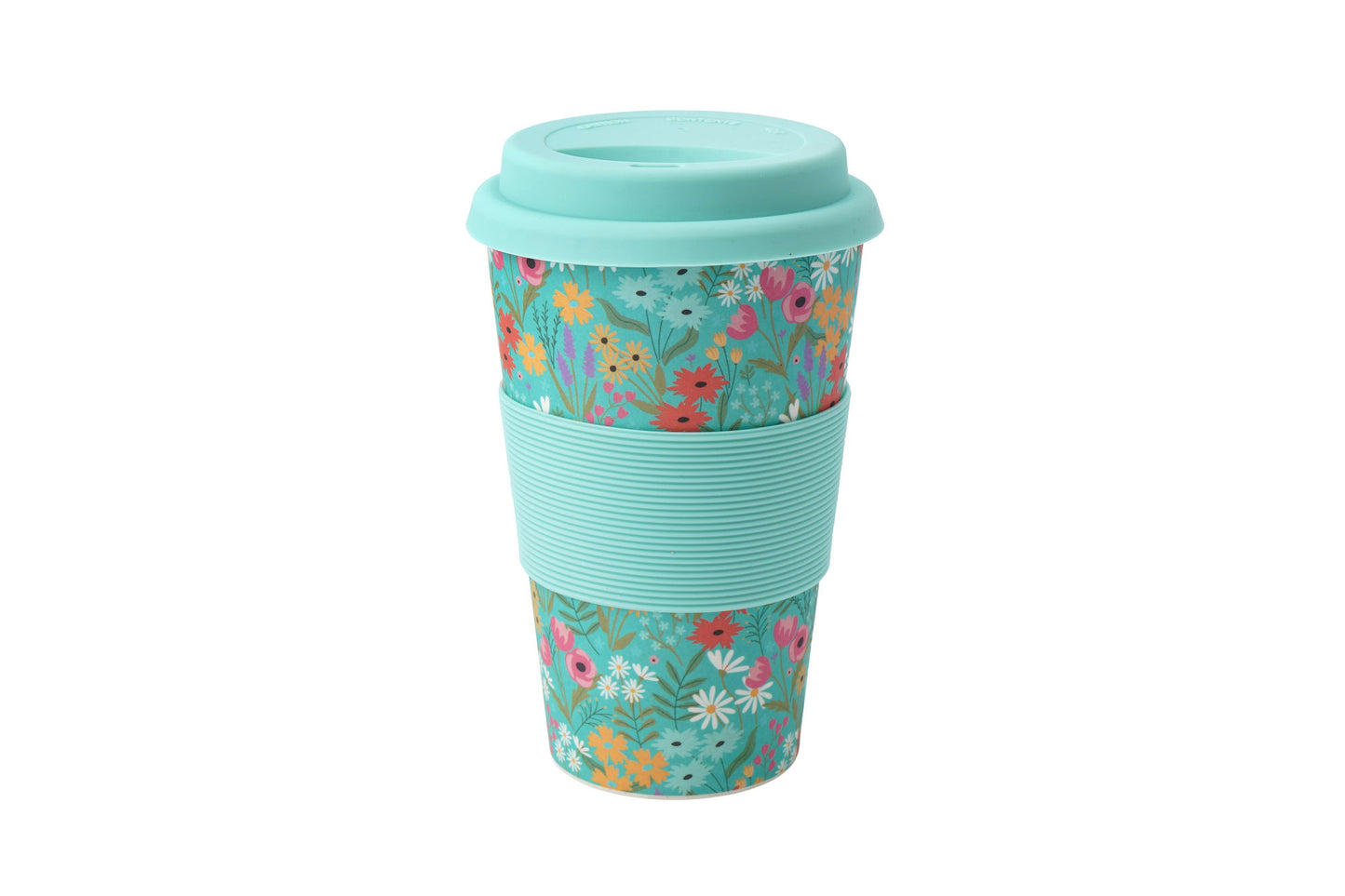 The Flower Market Teal Floral Bamboo Travel Mug