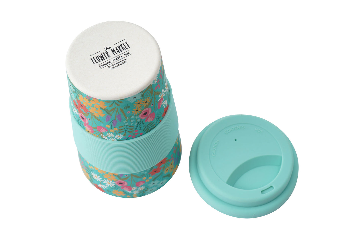 The Flower Market Teal Floral Bamboo Travel Mug