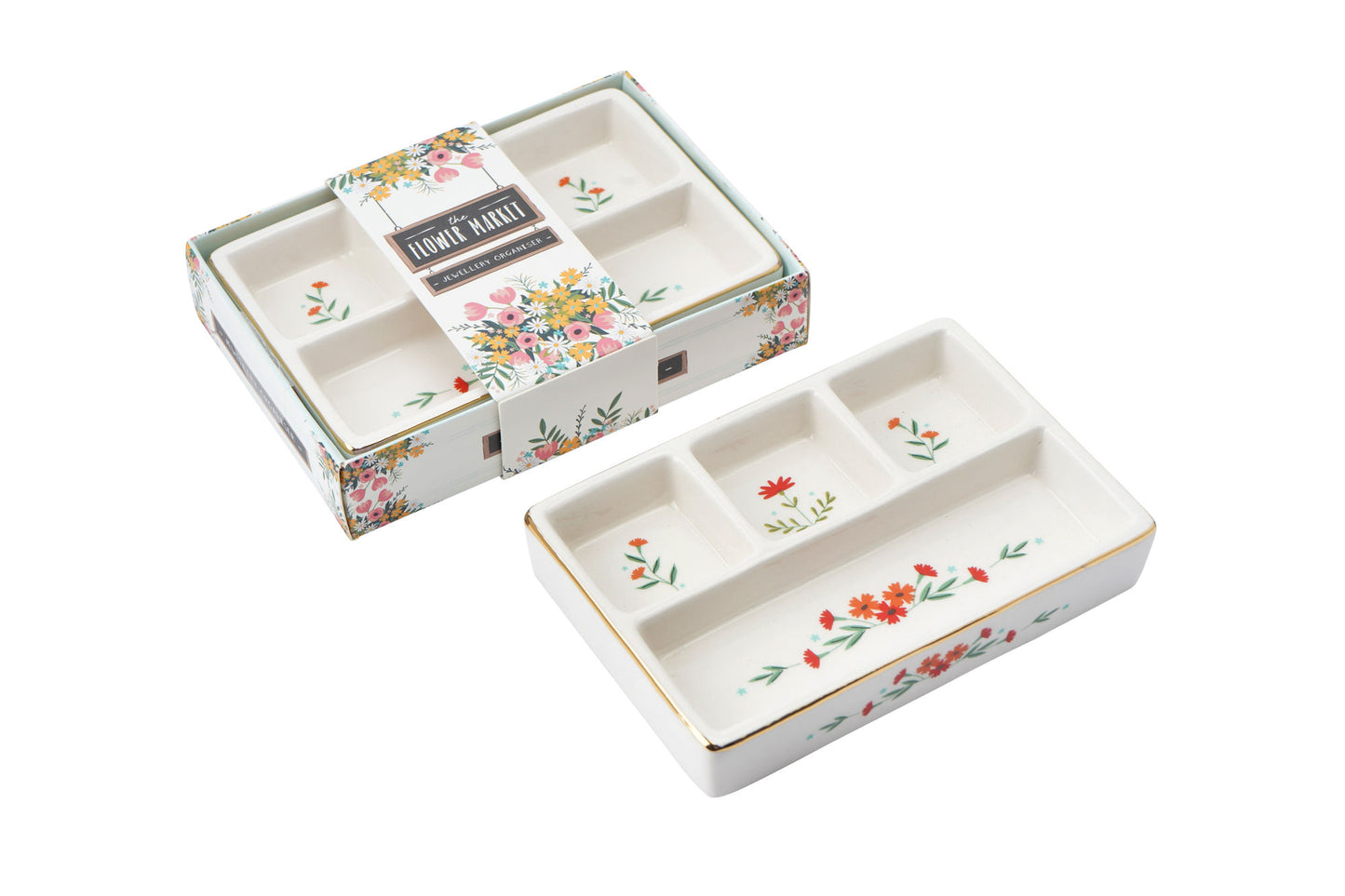 The Flower Market Rectangular Ceramic Jewellery Compartment Organiser • Gift Boxed • Gift For Her • Jewellery Gift • Trinket Storage