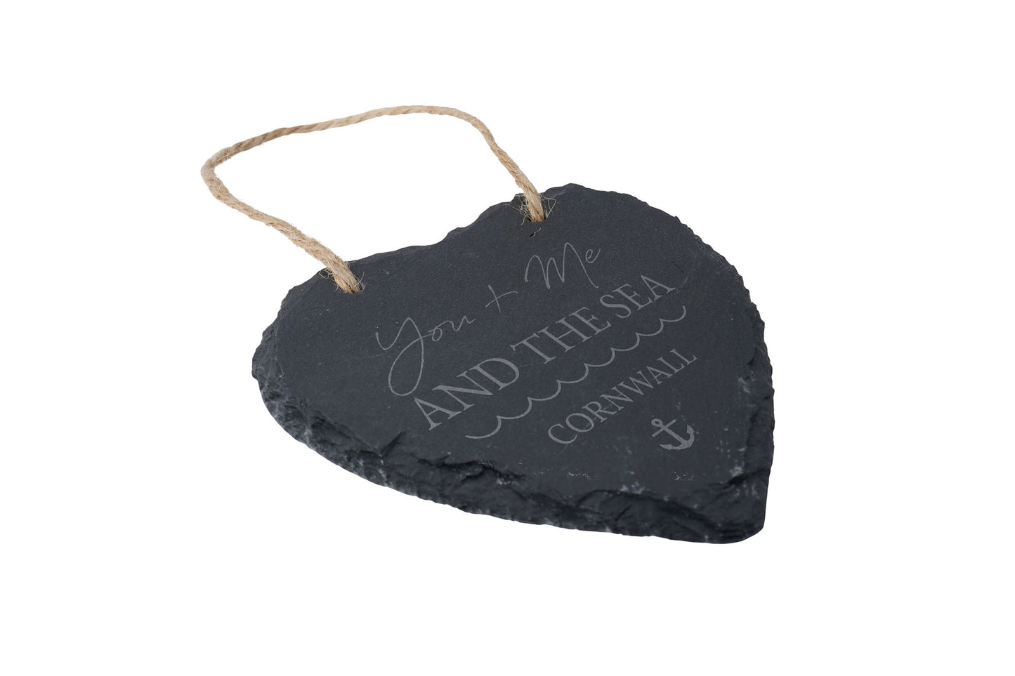 'You Me & The Sea' Cornwall Slate Heart Hanger