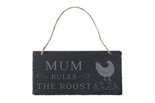 Bramble Farm 'Mum Rules...' Slate Hanging Sign