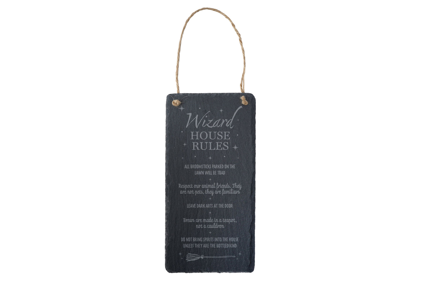 'Wizard House Rules' Long Slate Sign