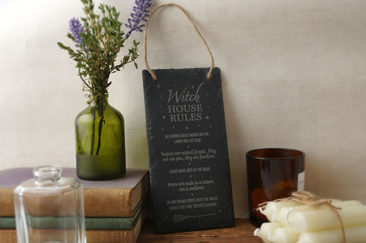 'Witch House Rules' Long Slate Sign