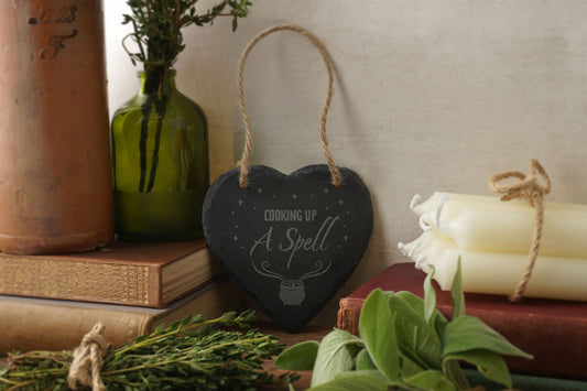 'Cooking Up A Spell' Slate Hanging Heart