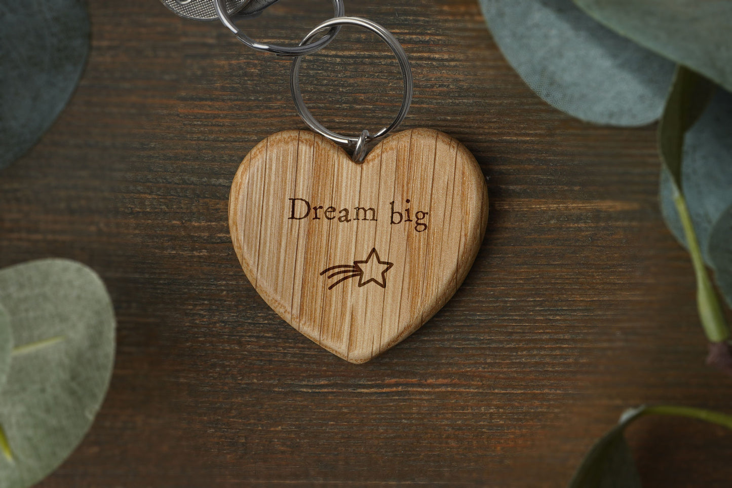 'Dream Big' Oak Heart Keyring