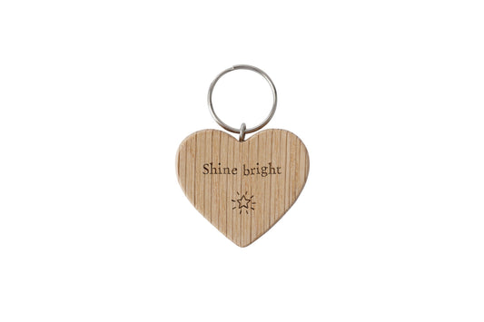 'Shine Bright' Oak Heart Keyring