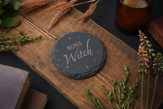 'Boss Witch' Round Slate Coaster