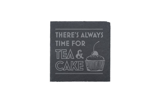 'Tea And Cake' Square Slate Coaster