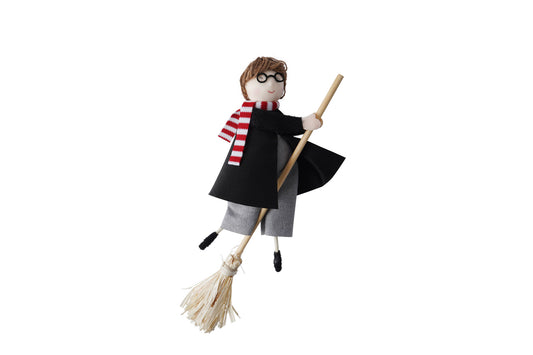 Young Wizard Boy Flying on Broomstick Hanging Decoration | Magical Holiday Accent for Christmas and Beyond | 19cm