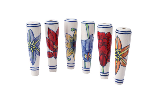 1 Floral Print Ceramic Light Pull Handle - Cord Pull for Bathroom Lighting Blinds Curtains Ceilings Fans - 1 Design Selected at Random