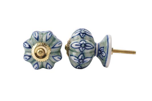 Set of 2 | Ceramic Green/Blue Flower Drawer Pulls | Cabinet Pull | Drawer Knob