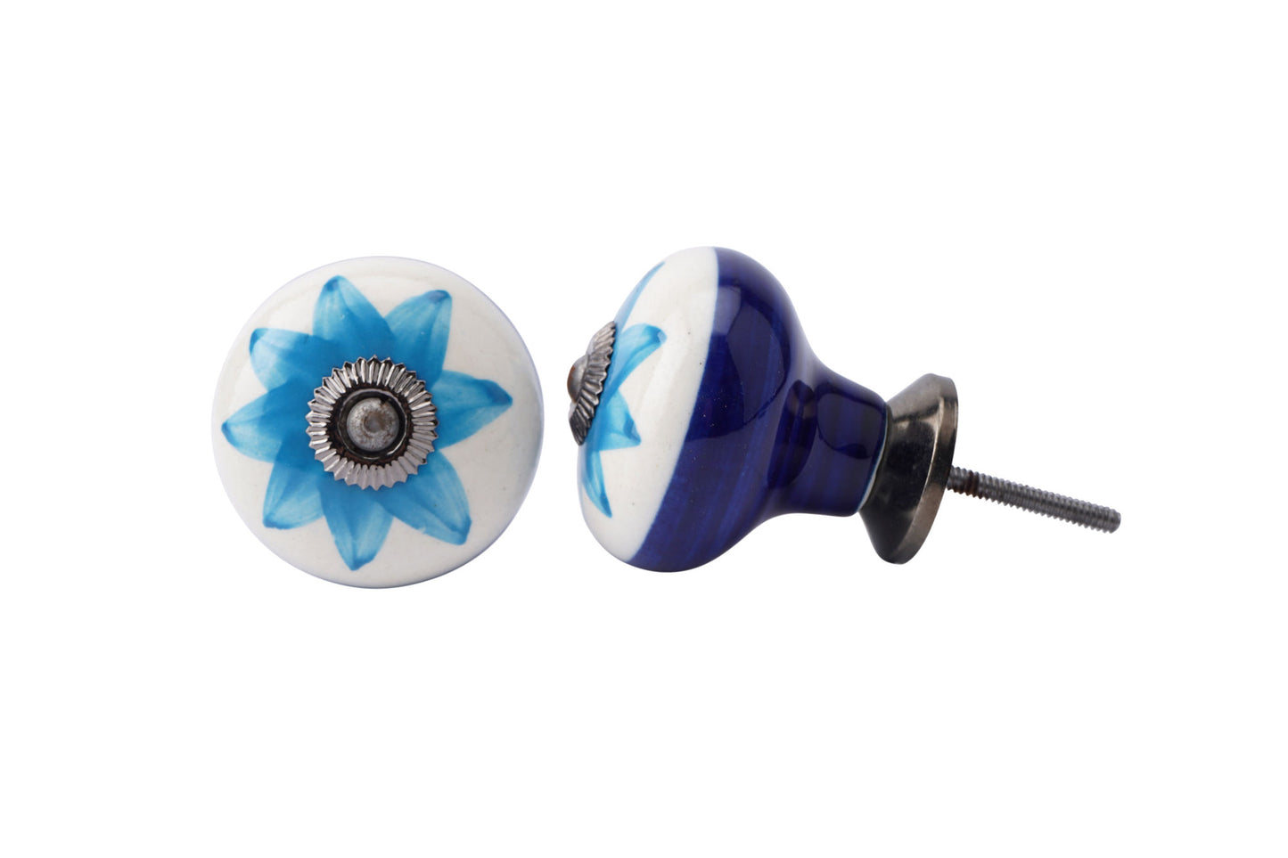 Large Blue Flower Ceramic Drawer Pull