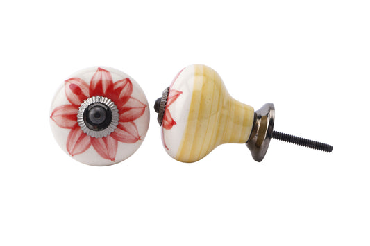 Set of 2 | Large Red Flower Ceramic Drawer Pulls | Cabinet Pull | Drawer Knob