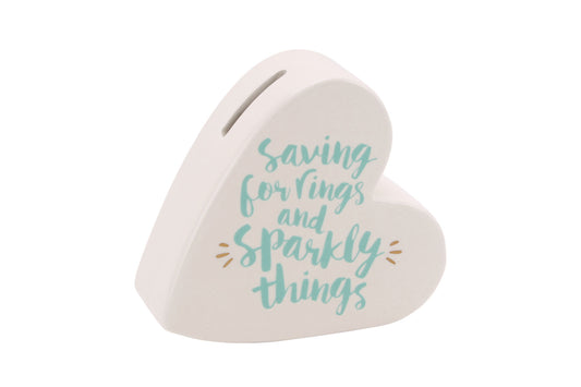 'Saving For Rings & Sparkly Things' Ceramic Heart