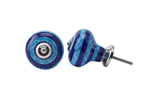 Set of 2 | Ceramic Blue and Navy Striped Cabinet Pull • Drawer Knob • DIY Upcycle • Gifts for Home • Home Improvement • Rennovations