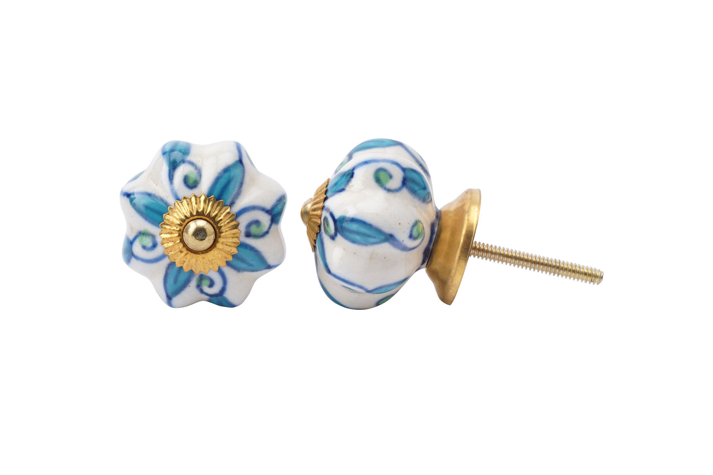 White/Leaves Ceramic Drawer Pull