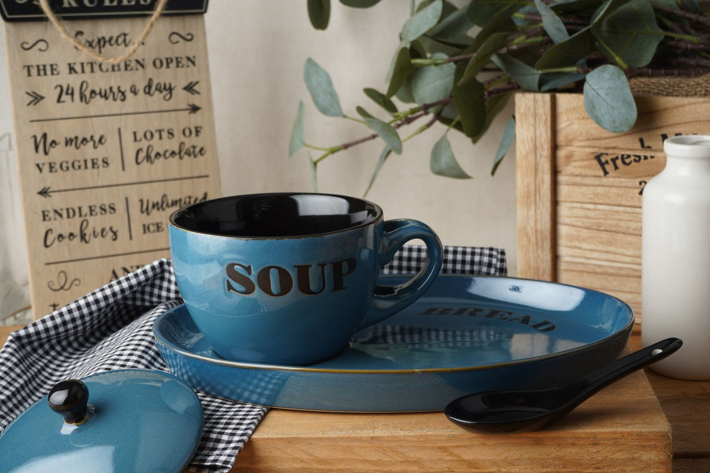 Blue Soup Bowl and Bread Plates