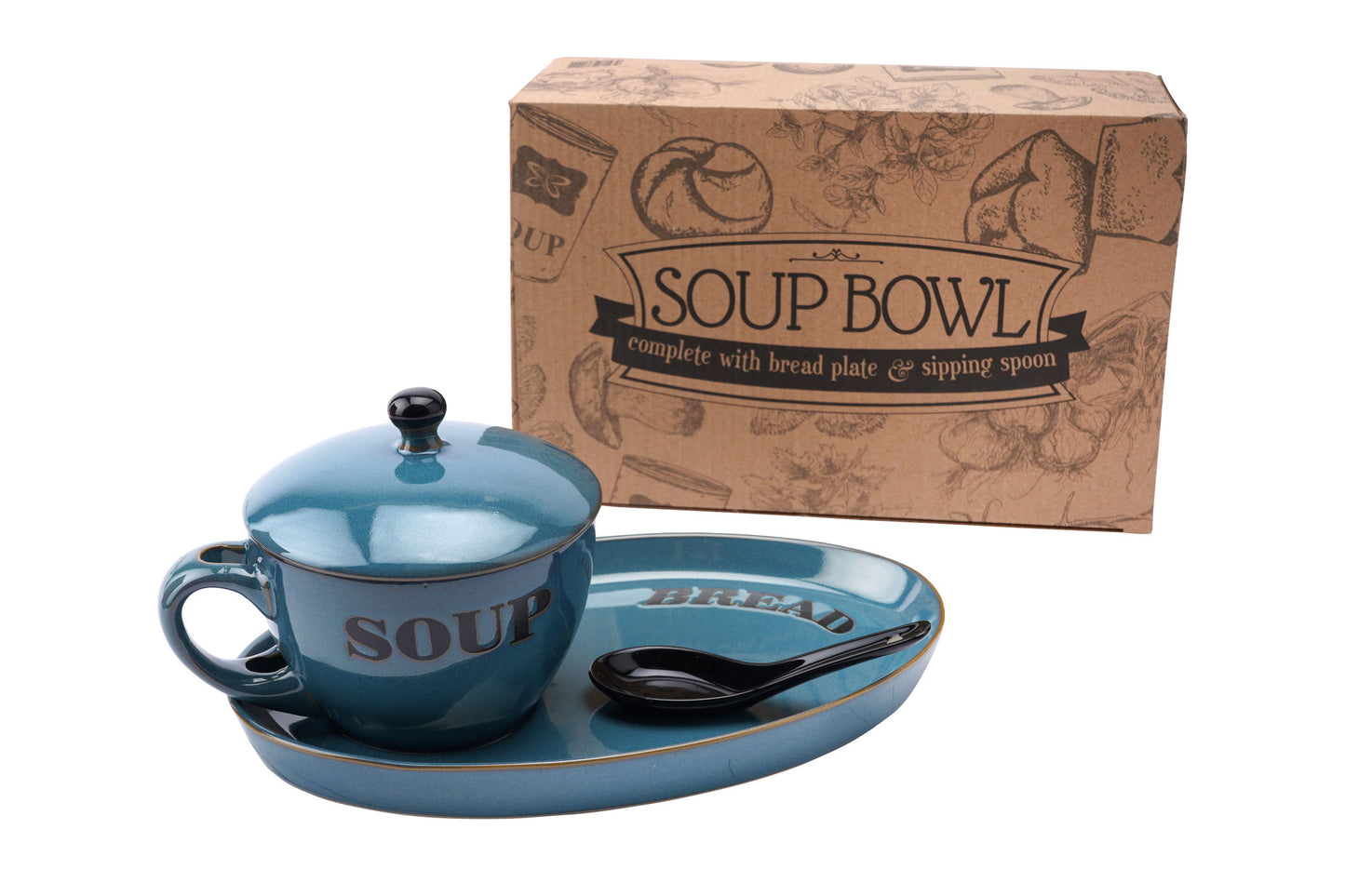 Blue Soup Bowl and Bread Plates