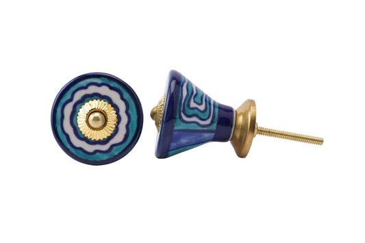 Set of 2 | Large Blue & White Spiral Design Ceramic Cabinet Pull • Drawer Knob • DIY Upcycle • Home Improvement • Rennovations